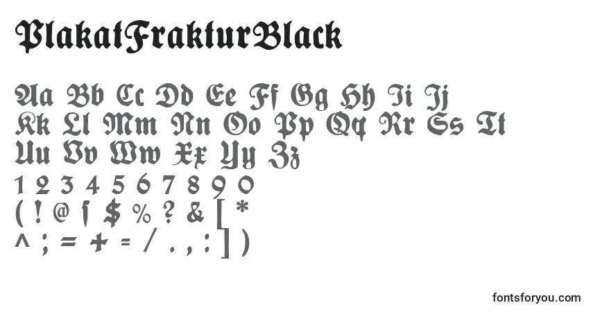 A fonte PlakatFrakturBlack – alfabeto, números, caracteres especiais