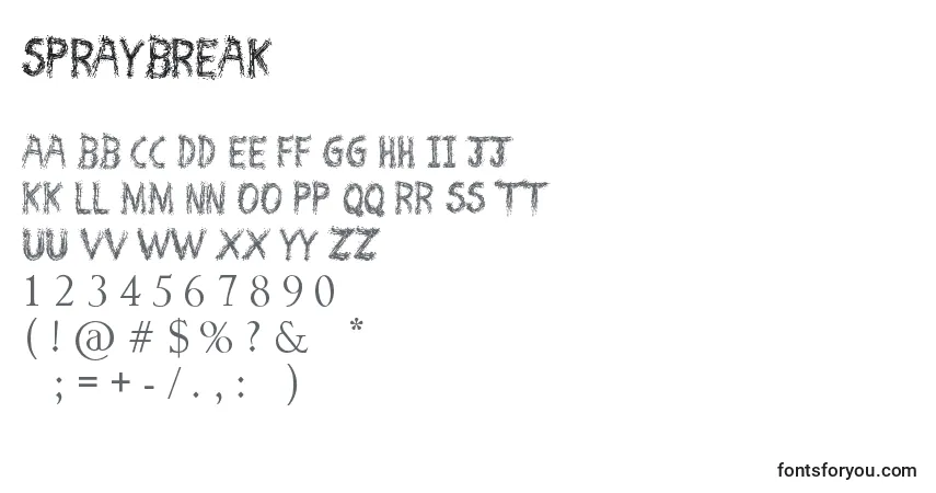 Schriftart SprayBreak – Alphabet, Zahlen, spezielle Symbole