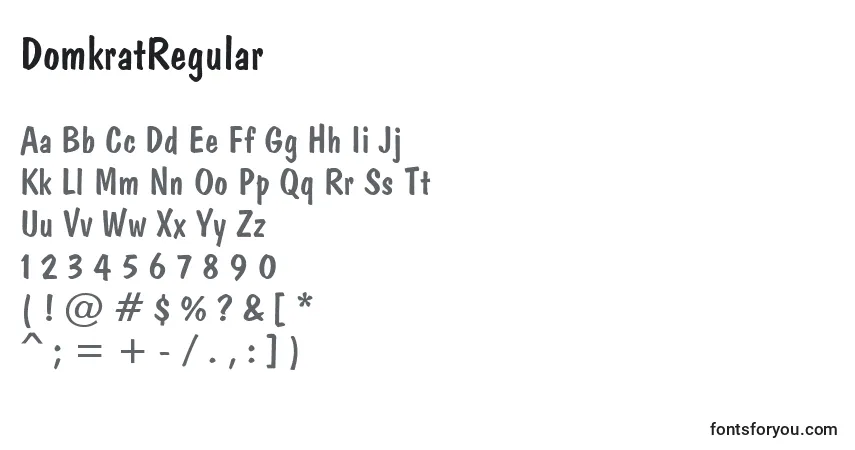 A fonte DomkratRegular – alfabeto, números, caracteres especiais
