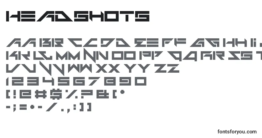 Schriftart Headshots – Alphabet, Zahlen, spezielle Symbole