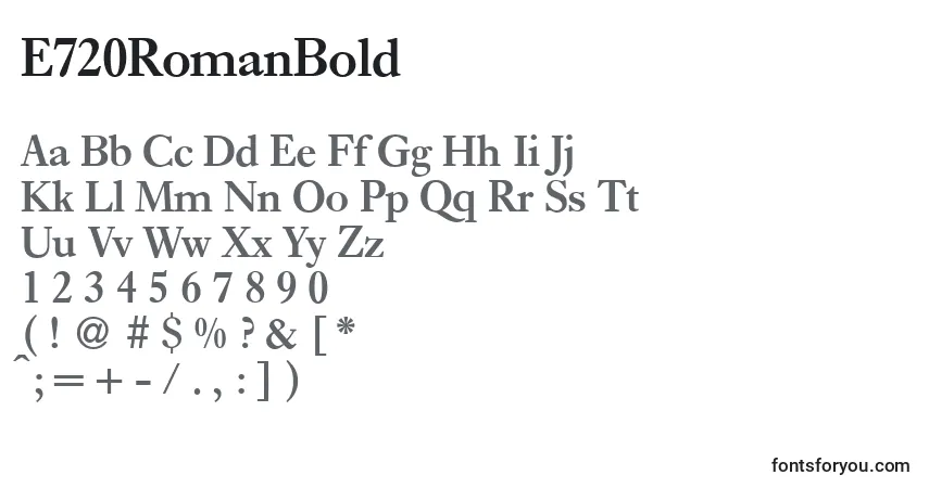 A fonte E720RomanBold – alfabeto, números, caracteres especiais