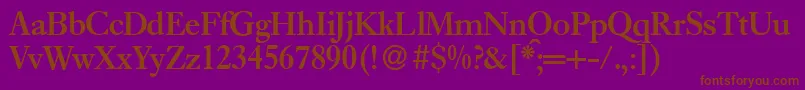 E720RomanBold-fontti – ruskeat fontit violetilla taustalla