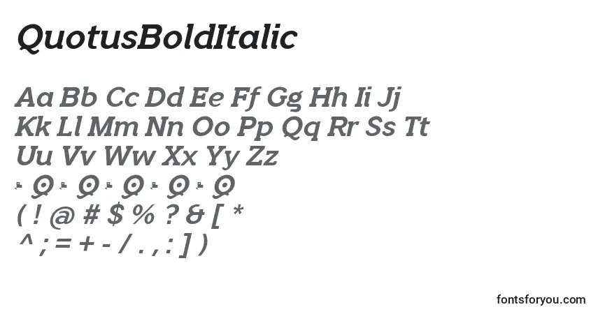 QuotusBoldItalicフォント–アルファベット、数字、特殊文字