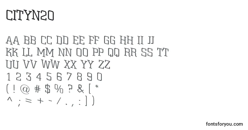 A fonte Cityn20 – alfabeto, números, caracteres especiais