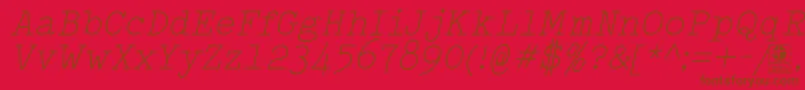 Más sobre la fuente TypowriterLightItalicDemo fuente TypowriterLightItalicDemo – Fuentes Marrones Sobre Fondo Rojo