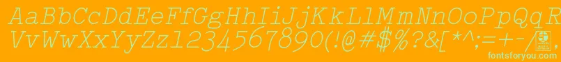 Weitere Informationen zur TypowriterLightItalicDemo-Schriftart TypowriterLightItalicDemo-Schriftart – Grüne Schriften auf orangefarbenem Hintergrund
