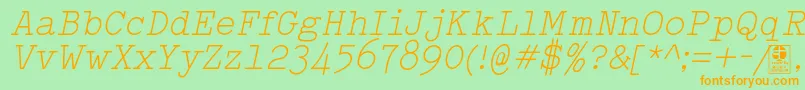 TypowriterLightItalicDemo-fontti – oranssit fontit vihreällä taustalla