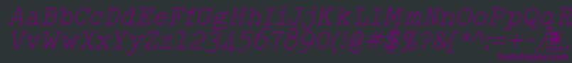 Fonte TypowriterLightItalicDemo – fontes roxas em um fundo preto