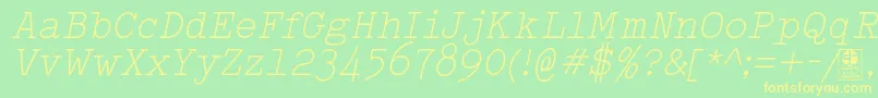 フォントTypowriterLightItalicDemo – 黄色の文字が緑の背景にあります