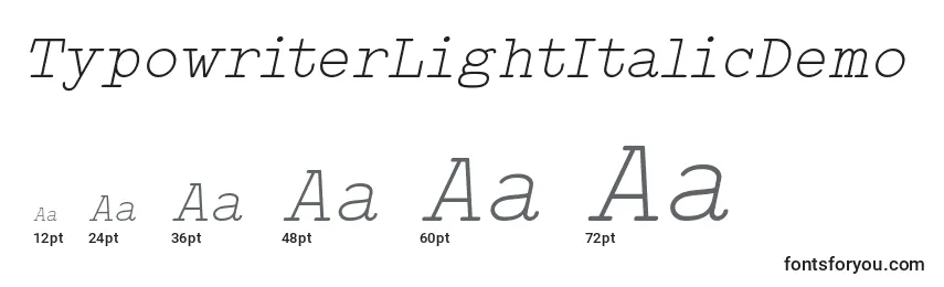 Размеры шрифта TypowriterLightItalicDemo