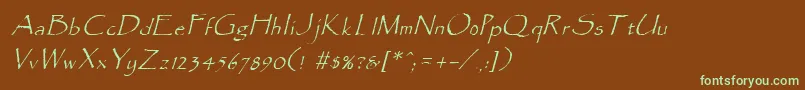 フォントParadoxItalic – 緑色の文字が茶色の背景にあります。