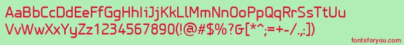 PfisotextproRegular-fontti – punaiset fontit vihreällä taustalla
