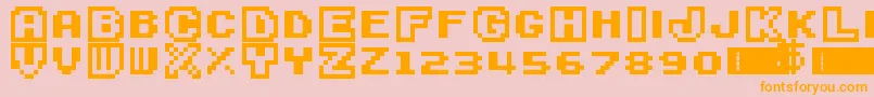 SuperMarioBros3-Schriftart – Orangefarbene Schriften auf rosa Hintergrund