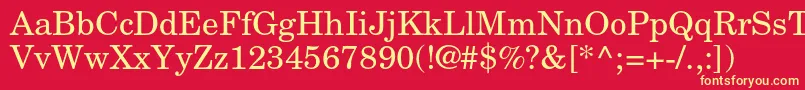 NewcenturyschlbkltstdRoman-fontti – keltaiset fontit punaisella taustalla