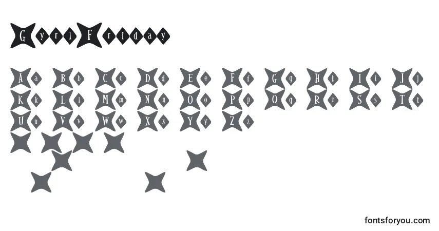 Czcionka GyrlFriday – alfabet, cyfry, specjalne znaki