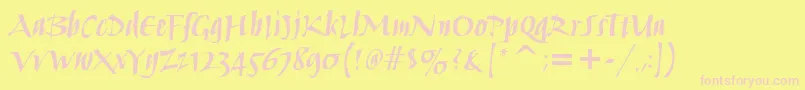 Czcionka HumanaScriptItcTtBold – różowe czcionki na żółtym tle