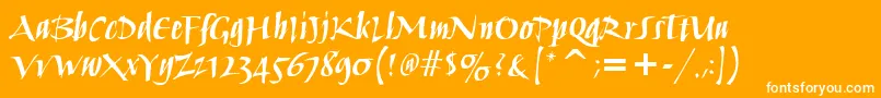 HumanaScriptItcTtBold-Schriftart – Weiße Schriften auf orangefarbenem Hintergrund