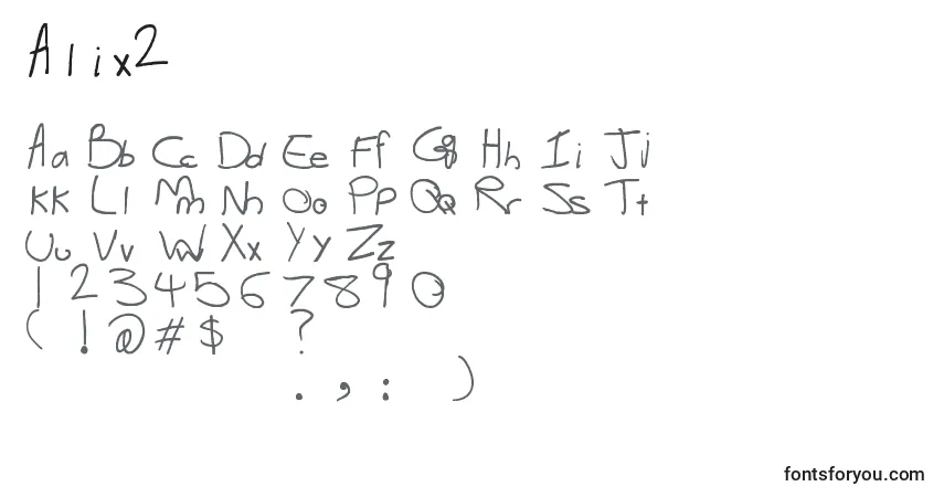 Czcionka Alix2 – alfabet, cyfry, specjalne znaki
