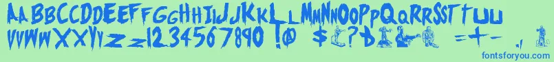 MonstersAttack-Schriftart – Blaue Schriften auf grünem Hintergrund