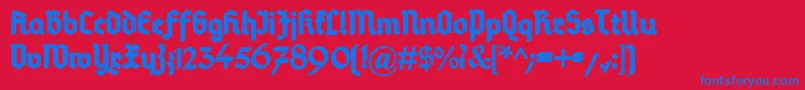 DeutschGotischHeavy-Schriftart – Blaue Schriften auf rotem Hintergrund
