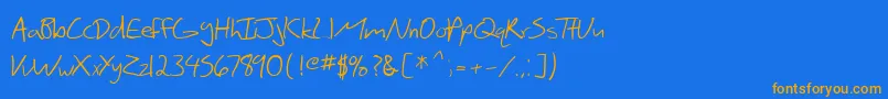 フォントSfScribbledSans – オレンジ色の文字が青い背景にあります。