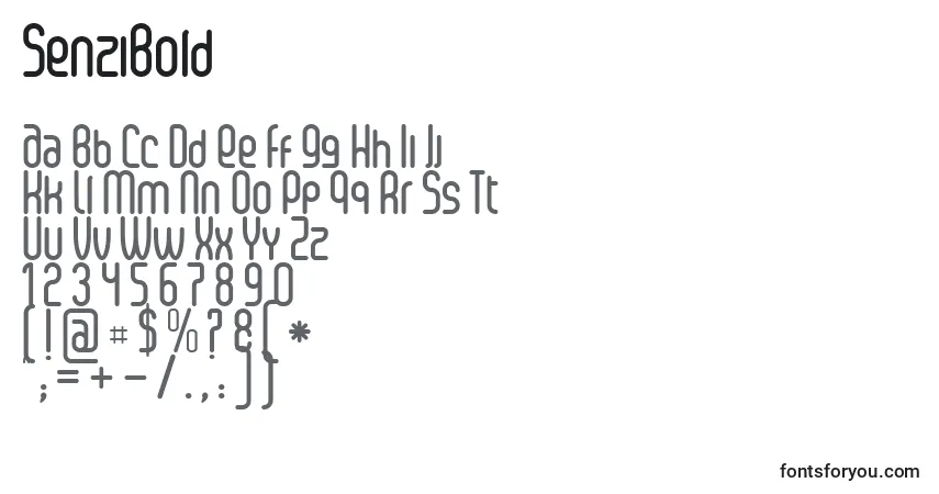 Шрифт SenziBold – алфавит, цифры, специальные символы