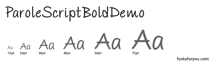 Размеры шрифта ParoleScriptBoldDemo