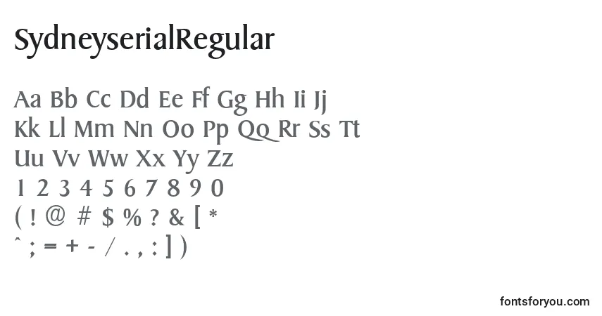 Schriftart SydneyserialRegular – Alphabet, Zahlen, spezielle Symbole