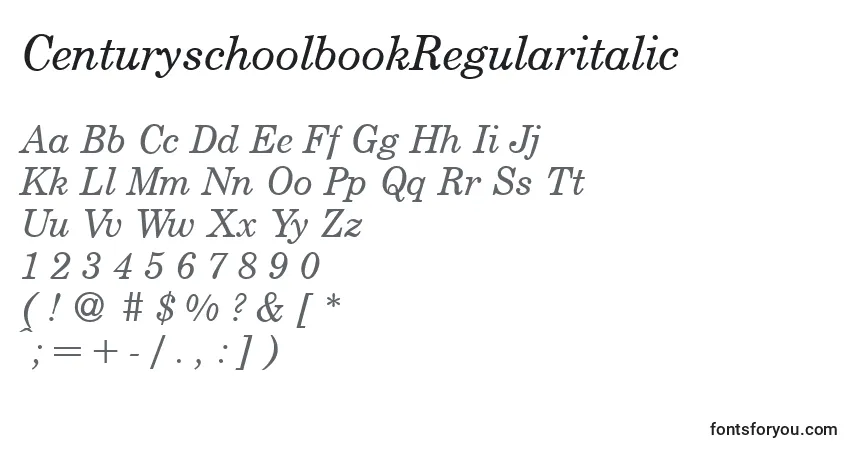 A fonte CenturyschoolbookRegularitalic – alfabeto, números, caracteres especiais