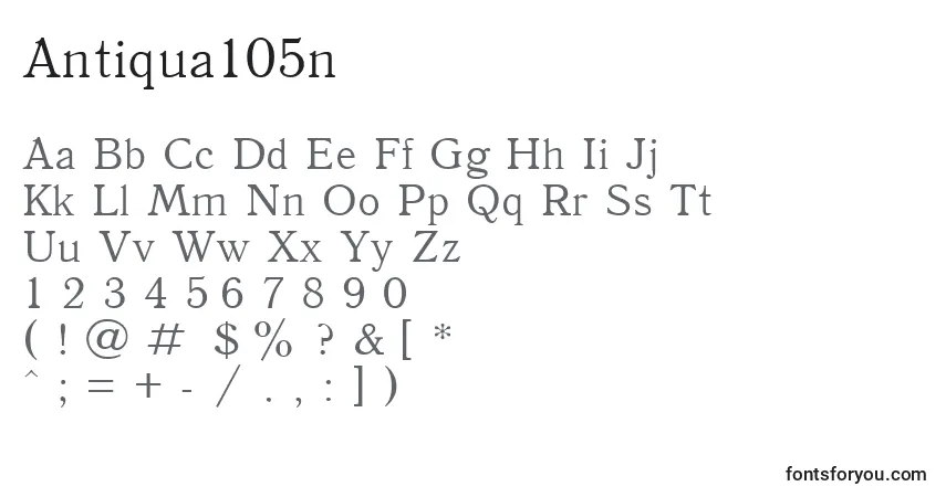 Czcionka Antiqua105n – alfabet, cyfry, specjalne znaki