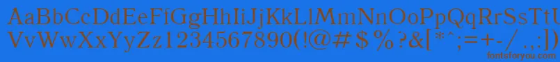 フォントAntiqua105n – 茶色の文字が青い背景にあります。