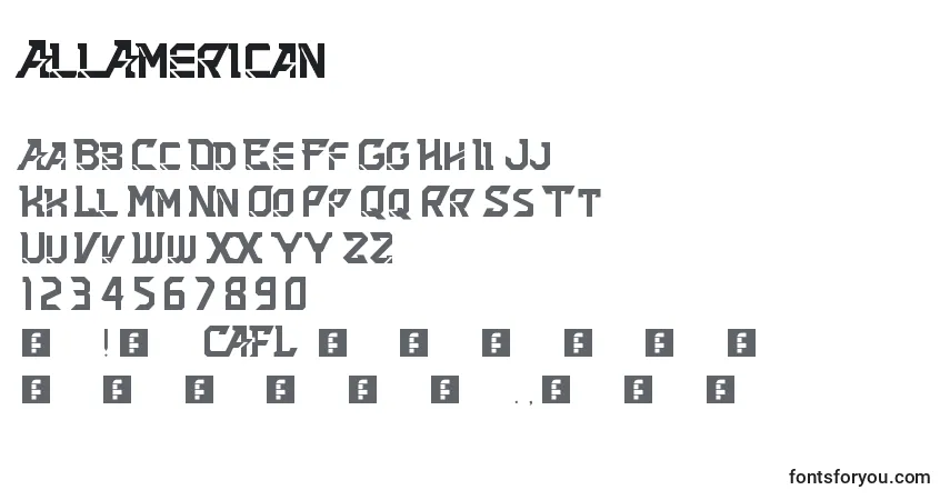 Czcionka AllAmerican – alfabet, cyfry, specjalne znaki