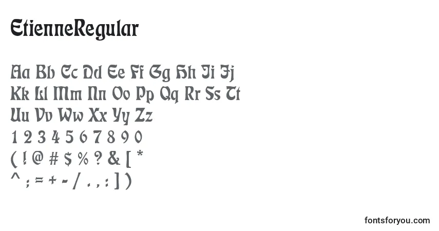 Schriftart EtienneRegular – Alphabet, Zahlen, spezielle Symbole