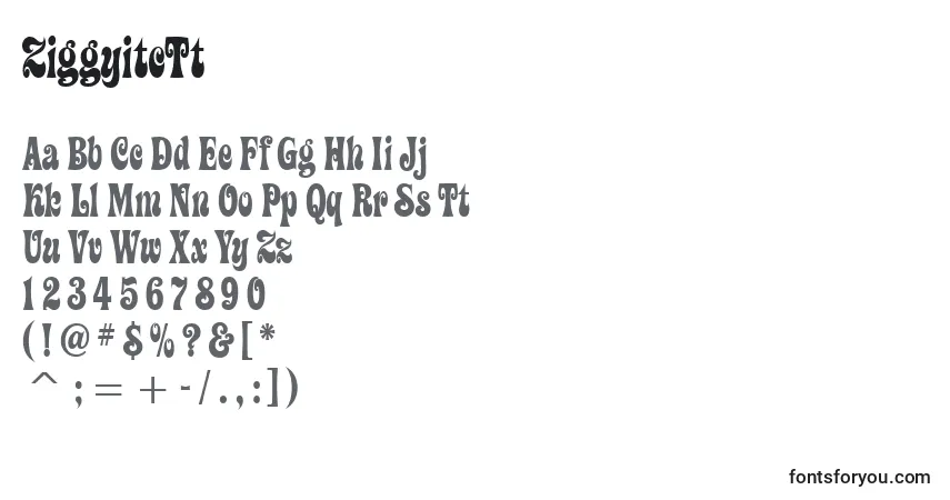 A fonte ZiggyitcTt – alfabeto, números, caracteres especiais