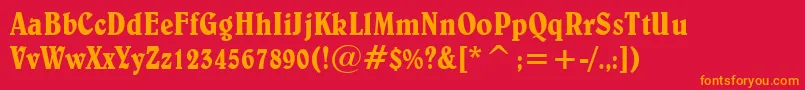 BelweCondensedBt-Schriftart – Orangefarbene Schriften auf rotem Hintergrund