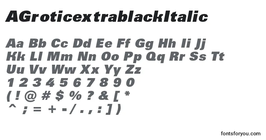 Schriftart AGroticextrablackItalic – Alphabet, Zahlen, spezielle Symbole