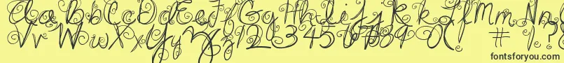 DjbSwirlMeAround-fontti – mustat fontit keltaisella taustalla