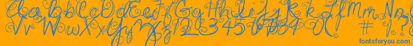 DjbSwirlMeAround-Schriftart – Blaue Schriften auf orangefarbenem Hintergrund