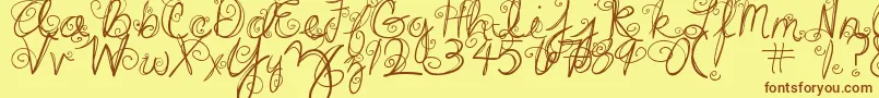DjbSwirlMeAround-Schriftart – Braune Schriften auf gelbem Hintergrund