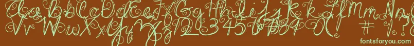 DjbSwirlMeAround-fontti – vihreät fontit ruskealla taustalla