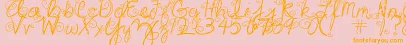 DjbSwirlMeAround-Schriftart – Orangefarbene Schriften auf rosa Hintergrund