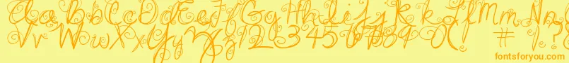 DjbSwirlMeAround-Schriftart – Orangefarbene Schriften auf gelbem Hintergrund