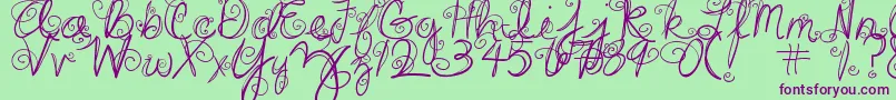 DjbSwirlMeAround-fontti – violetit fontit vihreällä taustalla