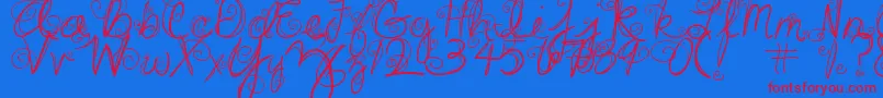 DjbSwirlMeAround-Schriftart – Rote Schriften auf blauem Hintergrund