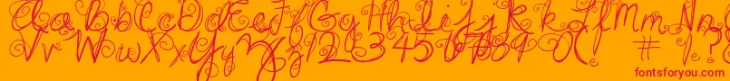 DjbSwirlMeAround-Schriftart – Rote Schriften auf orangefarbenem Hintergrund