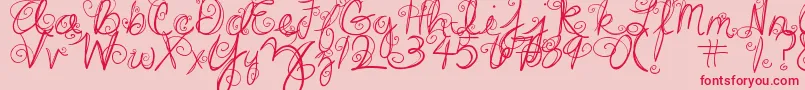 DjbSwirlMeAround-fontti – punaiset fontit vaaleanpunaisella taustalla