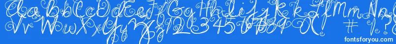 DjbSwirlMeAround-fontti – valkoiset fontit sinisellä taustalla