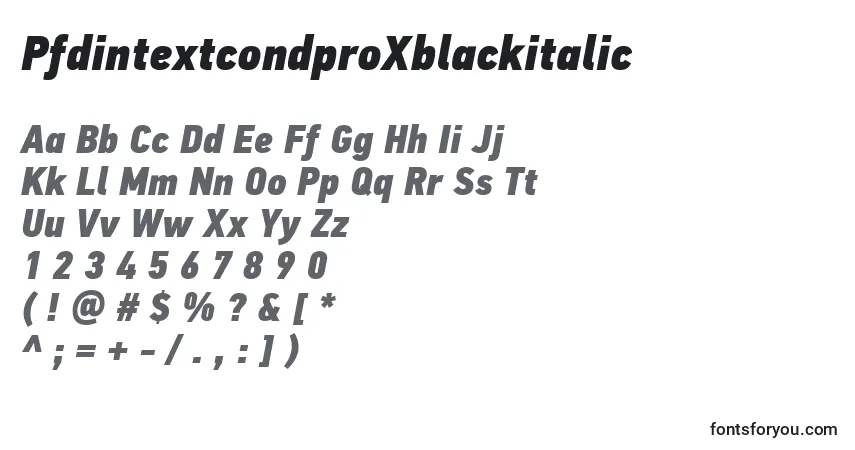 Шрифт PfdintextcondproXblackitalic – алфавит, цифры, специальные символы