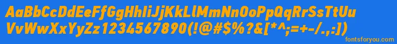 Saiba mais sobre a fonte PfdintextcondproXblackitalic Fonte PfdintextcondproXblackitalic – fontes laranjas em um fundo azul