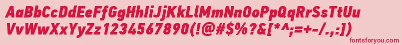PfdintextcondproXblackitalic-fontti – punaiset fontit vaaleanpunaisella taustalla